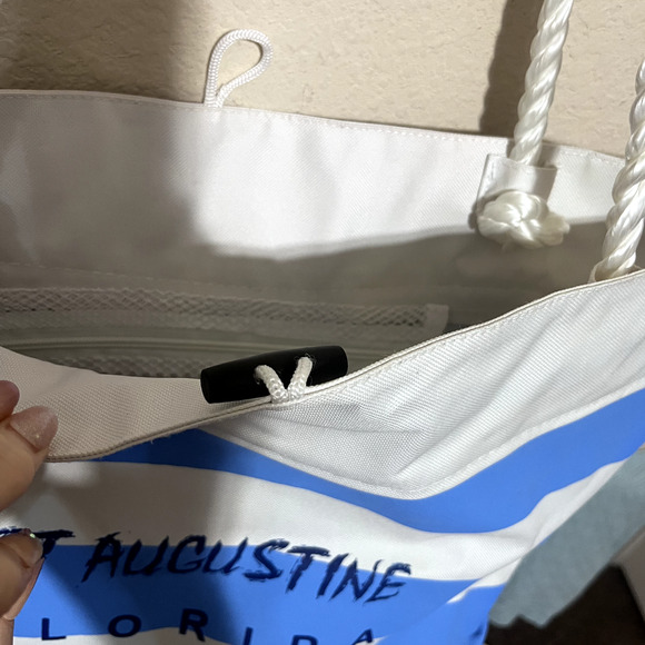 St. Augustine Florida Blue White Striped Beach Bag tote Large Canvas zipper - Picture 3 of 7
